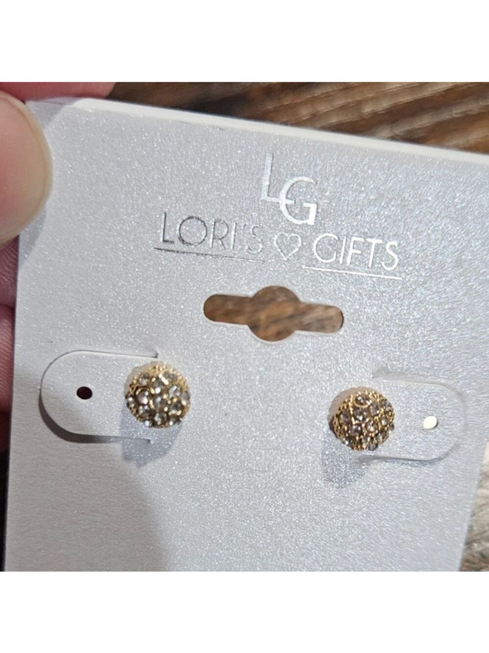 💲Lori's Gifts Gold-Tone Pave Rhinestone Stud Earrings Sensitive Hypoallergenic